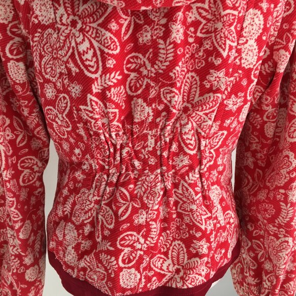 ELEVENSES Anthropologie Textured Red White Floral Polka Dot Lined Hooded Jacket - Picture 12 of 16
